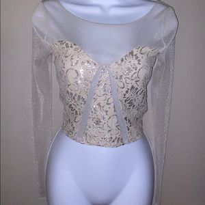 Urban outfitters white crop top sheer long sleeve xs